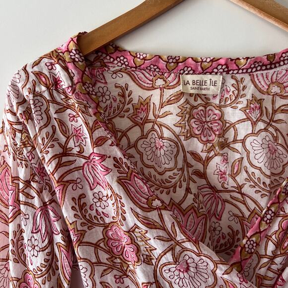 La Belle Ile Saint Barth Flare Sleeve Boho Wrapped Crop Top Small - Picture 5 of 5